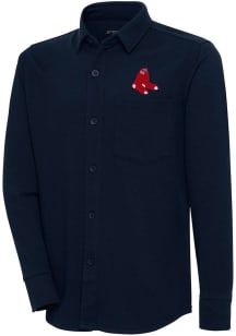 Antigua Boston Red Sox Mens Navy Blue Steamer Shacket Long Sleeve Dress Shirt