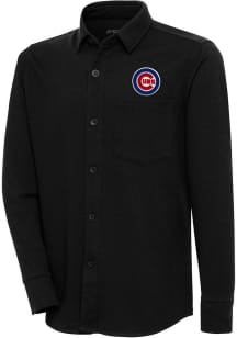 Antigua Chicago Cubs Mens Black Steamer Shacket Long Sleeve Dress Shirt