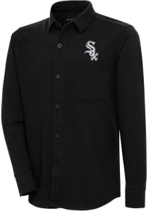 Antigua Chicago White Sox Mens Black Steamer Shacket Long Sleeve Dress Shirt