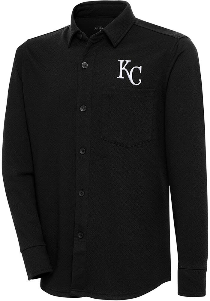 Antigua Kansas City Royals Black Steamer Shacket Long Sleeve Dress Shirt, Black, 95% Polyester / 5% SPANDEX, Size XL, Rally House