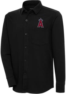 Antigua Los Angeles Angels Mens Black Steamer Shacket Long Sleeve Dress Shirt