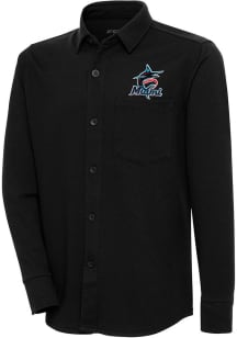 Antigua Miami Marlins Mens Black Steamer Shacket Long Sleeve Dress Shirt