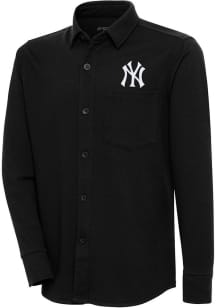 Antigua New York Yankees Mens Black Steamer Shacket Long Sleeve Dress Shirt