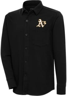 Antigua Oakland Athletics Mens Black Steamer Shacket Long Sleeve Dress Shirt