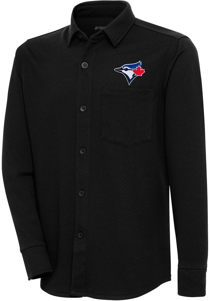 Antigua Toronto Blue Jays Black Steamer Shacket Long Sleeve Dress Shirt, Black, 95% Polyester / 5% SPANDEX, Size XL, Rally House