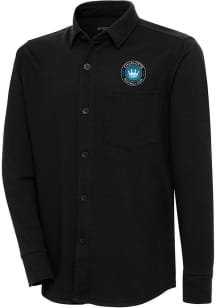 Antigua Charlotte FC Mens Black Steamer Shacket Long Sleeve Dress Shirt