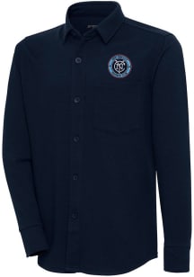 Antigua New York City FC Mens Navy Blue Steamer Shacket Long Sleeve Dress Shirt
