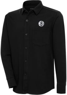 Antigua Brooklyn Nets Mens Black Steamer Shacket Long Sleeve Dress Shirt