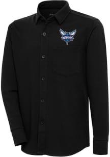 Antigua Charlotte Hornets Mens Black Steamer Shacket Long Sleeve Dress Shirt