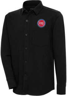 Antigua Detroit Pistons Mens Black Steamer Shacket Long Sleeve Dress Shirt