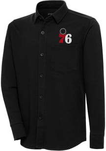 Antigua Philadelphia 76ers Mens Black Steamer Shacket Long Sleeve Dress Shirt