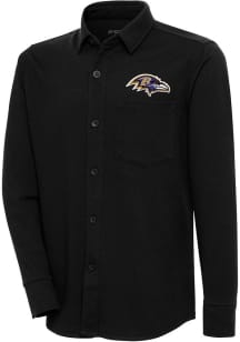 Antigua Baltimore Ravens Mens Black Steamer Shacket Long Sleeve Dress Shirt