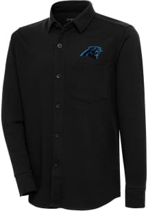Antigua Carolina Panthers Mens Black Steamer Shacket Long Sleeve Dress Shirt