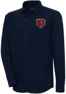 Antigua Chicago Bears Mens Navy Blue Steamer Shacket Long Sleeve Dress Shirt