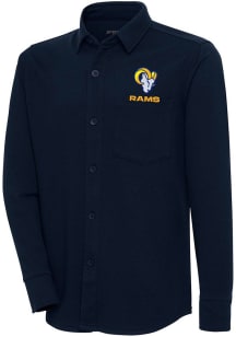 Antigua Los Angeles Rams Mens Navy Blue Text Steamer Shacket Long Sleeve Dress Shirt