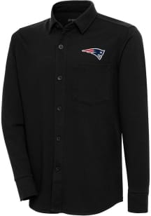 Antigua New England Patriots Mens Black Steamer Shacket Long Sleeve Dress Shirt