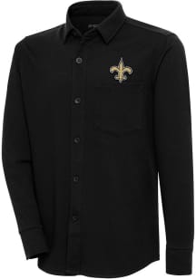 Antigua New Orleans Saints Mens Black Steamer Shacket Long Sleeve Dress Shirt