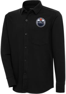 Antigua Edmonton Oilers Mens Black Steamer Shacket Long Sleeve Dress Shirt