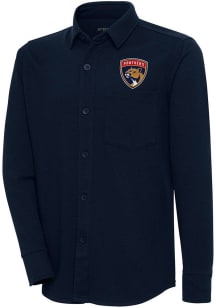 Antigua Florida Panthers Mens Navy Blue Steamer Shacket Long Sleeve Dress Shirt
