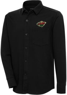 Antigua Minnesota Wild Mens Black Steamer Shacket Long Sleeve Dress Shirt