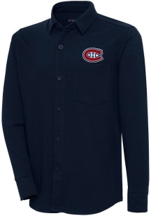 Antigua Montreal Canadiens Mens Navy Blue Steamer Shacket Long Sleeve Dress Shirt