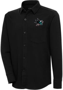 Antigua San Jose Sharks Mens Black Steamer Shacket Long Sleeve Dress Shirt