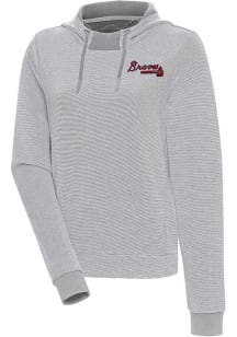 Antigua Atlanta Braves Womens Grey Axe Bunker Hooded Sweatshirt