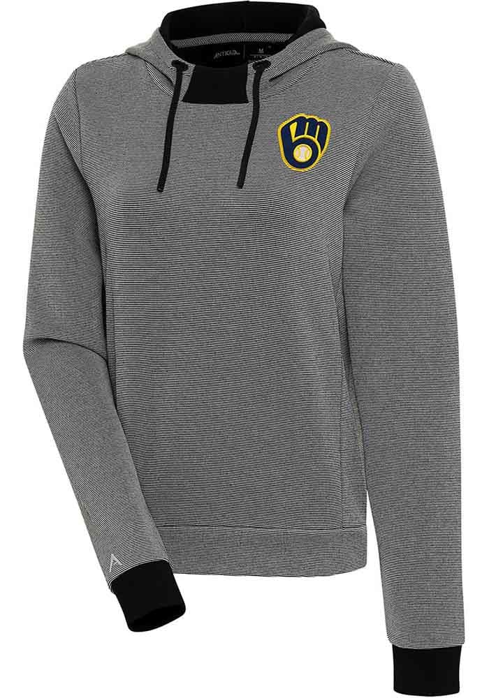 Antigua Milwaukee Brewers Women's Grey Axe Bunker Hooded Sweatshirt, Grey, 86% Cotton / 11% Polyester / 3% SPANDEX, Size XL, Rally House