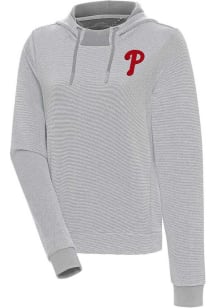 Antigua Philadelphia Phillies Womens Grey Axe Bunker Hooded Sweatshirt