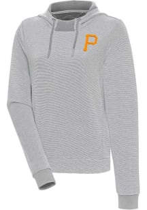 Antigua Pittsburgh Pirates Womens Grey Axe Bunker Hooded Sweatshirt