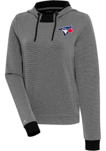 Antigua Toronto Blue Jays Womens Black Axe Bunker Hooded Sweatshirt