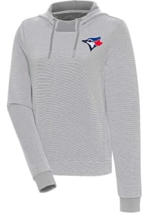 Antigua Toronto Blue Jays Womens Grey Axe Bunker Hooded Sweatshirt