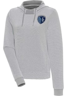 Antigua Sporting Kansas City Womens Grey Axe Bunker Hooded Sweatshirt