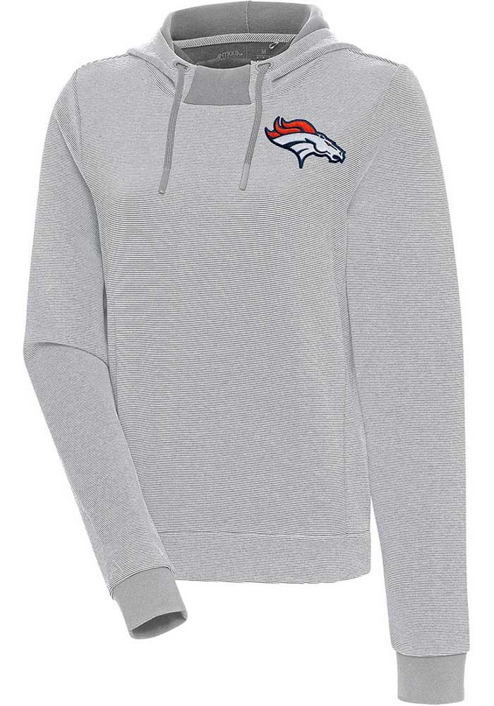 Antigua Denver Broncos Women's Grey Axe Bunker Hooded Sweatshirt, Grey, 86% Cotton / 11% Polyester / 3% SPANDEX, Size 2XL, Rally House