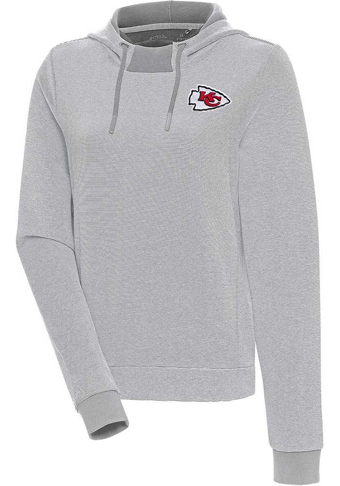 Antigua Kansas City Chiefs Women's Grey Axe Bunker Hooded Sweatshirt, Grey, 86% Cotton / 11% Polyester / 3% SPANDEX, Size 2XL, Rally House