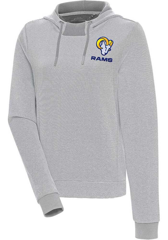 Antigua Los Angeles Rams Women's Grey Axe Bunker Hooded Sweatshirt, Grey, 86% Cotton / 11% Polyester / 3% SPANDEX, Size L, Rally House