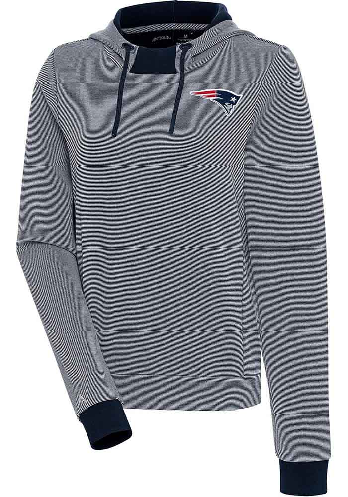 Antigua New England Patriots Women's Navy Blue Axe Bunker Hooded Sweatshirt, Navy Blue, 86% Cotton / 11% Polyester / 3% SPANDEX, Size XL, Rally House