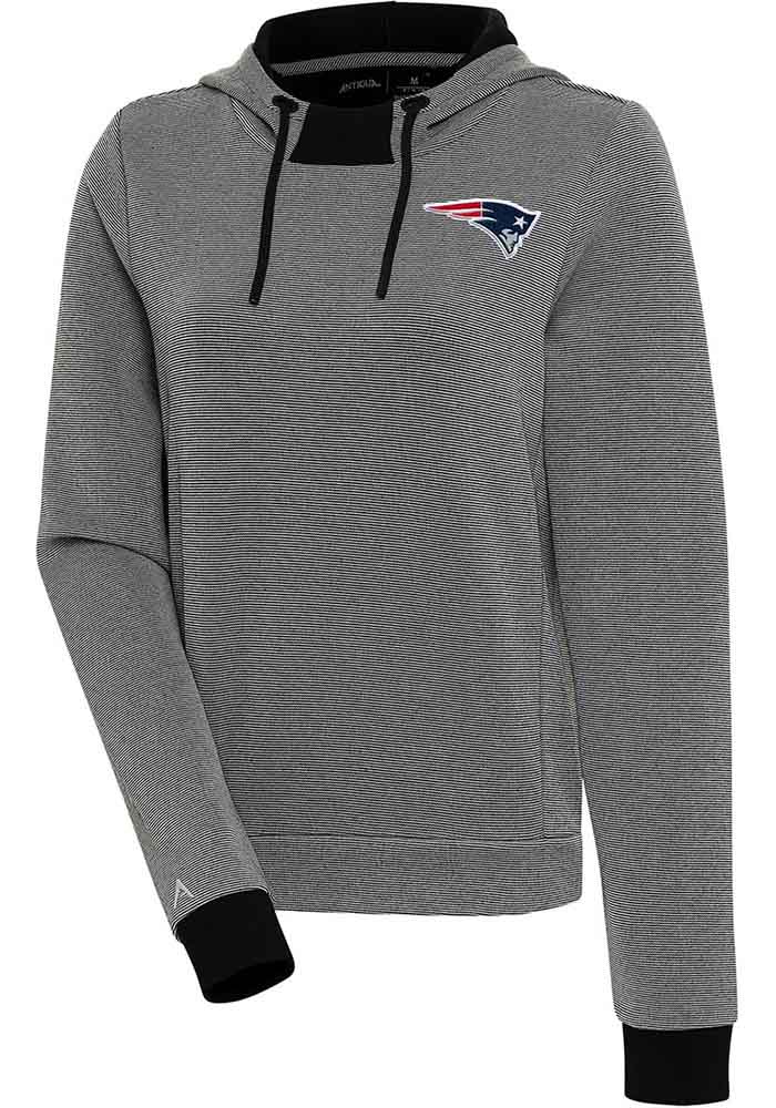 Antigua New England Patriots Women's Black Axe Bunker Hooded Sweatshirt, Black, 86% Cotton / 11% Polyester / 3% SPANDEX, Size L, Rally House