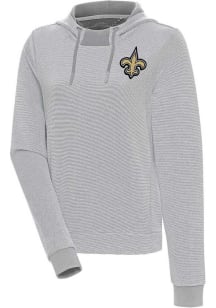 Antigua New Orleans Saints Womens Grey Axe Bunker Hooded Sweatshirt