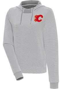 Antigua Calgary Flames Womens Grey Axe Bunker Hooded Sweatshirt