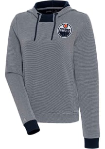Antigua Edmonton Oilers Womens Navy Blue Axe Bunker Hooded Sweatshirt