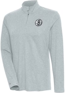 Antigua Brooklyn Nets Womens Grey Confront 1/4 Zip Pullover