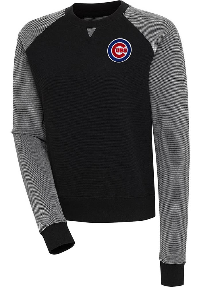 Antigua Chicago Cubs Women's Black Flier Bunker Crew Sweatshirt, Black, 86% Cotton / 11% Polyester / 3% SPANDEX, Size S, Rally House