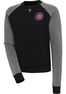 Antigua Chicago Cubs Womens Black Flier Bunker Crew Sweatshirt