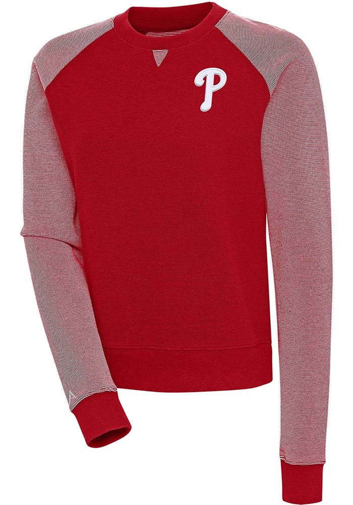 Antigua Philadelphia Phillies Red Flier Bunker Long Sleeve Crew Sweatshirt, Red, 86% Cotton / 11% Polyester / 3% SPANDEX, Size S, Rally House