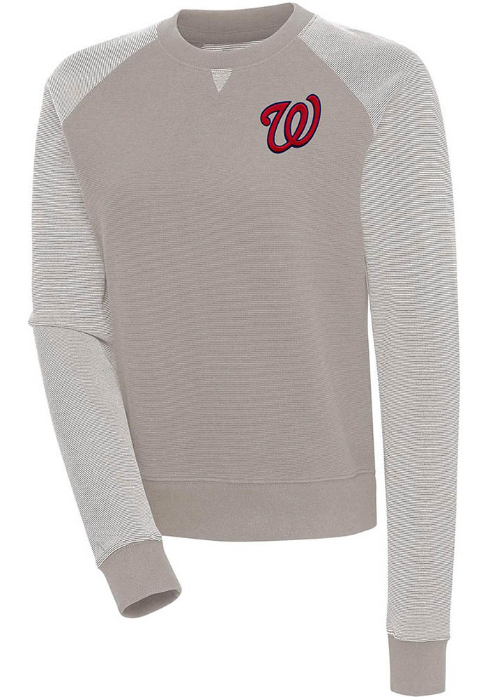 Antigua Washington Nationals Oatmeal Flier Bunker Long Sleeve Crew Sweatshirt, Oatmeal, 86% Cotton / 11% Polyester / 3% SPANDEX, Size 2XL, Rally House