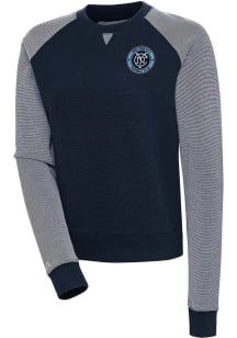 Antigua New York City FC Womens Navy Blue Flier Bunker Crew Sweatshirt