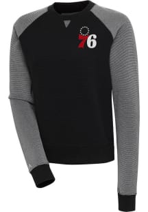 Antigua Philadelphia 76ers Womens Black Flier Bunker Crew Sweatshirt