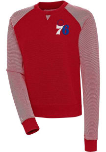 Antigua Philadelphia 76ers Womens Red Flier Bunker Crew Sweatshirt