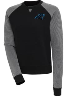 Antigua Carolina Panthers Womens Black Flier Bunker Crew Sweatshirt